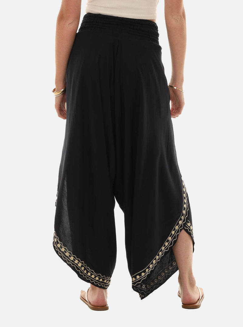 BLACK GOLD EMBROIDERED HIGH WAISTED PANTS|wolfensson